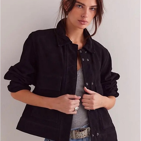 We the FREE PEOPLE 
We The Free Suzy REAL Suede leather Chore Jacket - Black xs - Picture 3 of 7